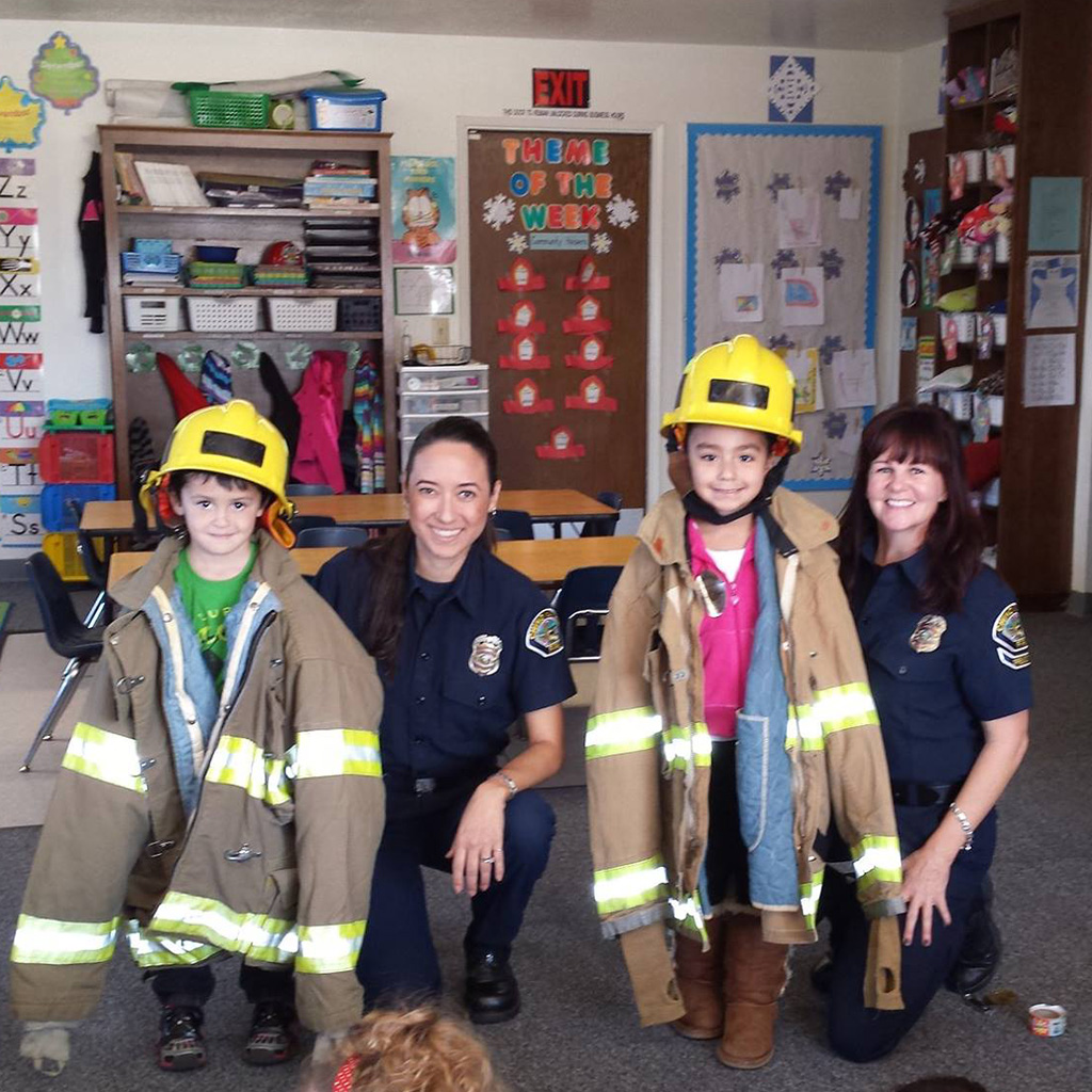 Rainbow Canyon Preschool Students get a visit from the fire department in Chino, Ca. Inland Empire. 